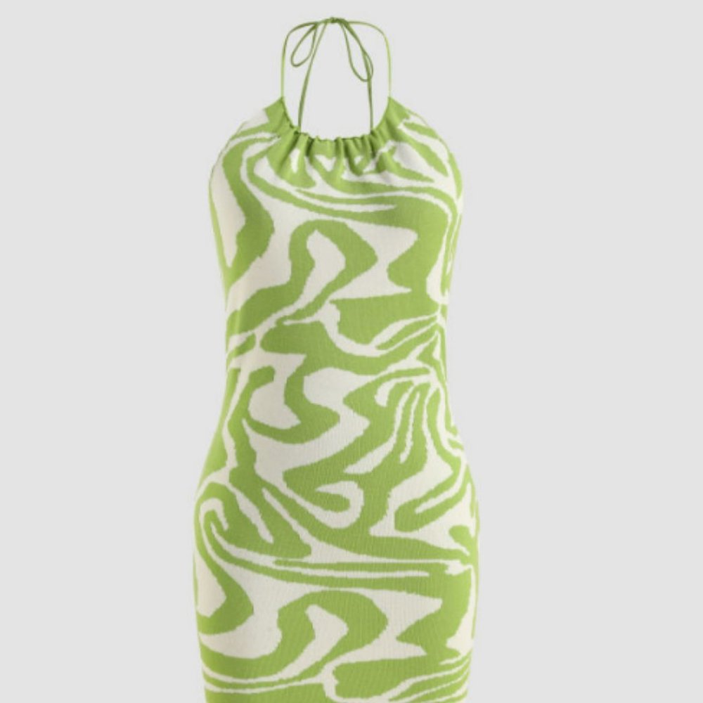 Cider - Green & White Halter Dress